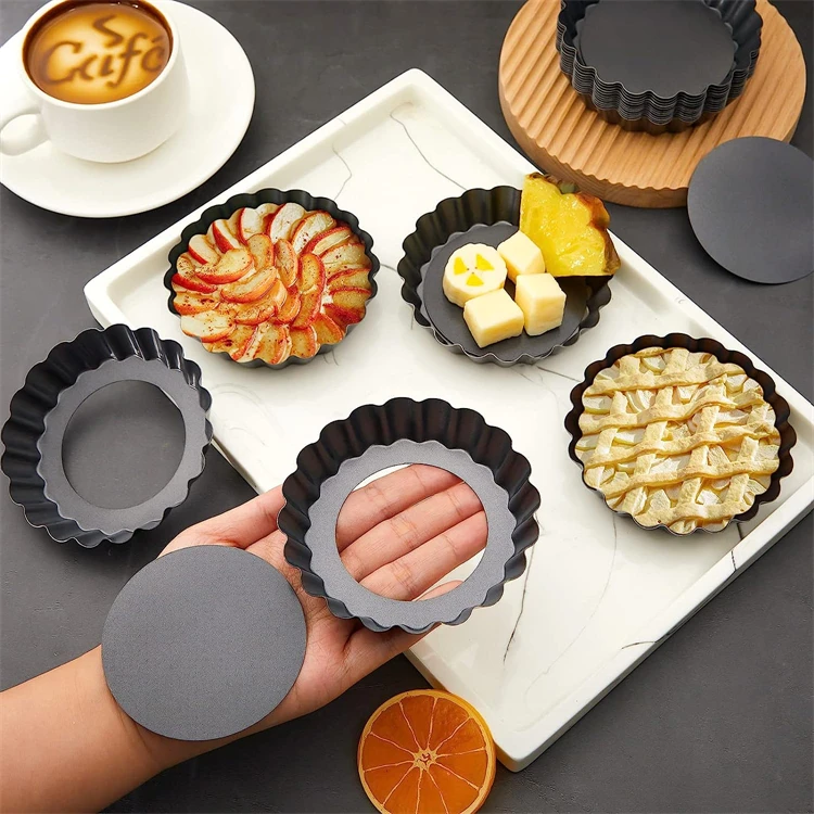 LMETJMA Mini moules à tarte 8 cm moules à tarte aux œufs avec fond amovible antiadhésif petit moule à tarte cannelé boîtes à cupcakes poêle à tarte JT221