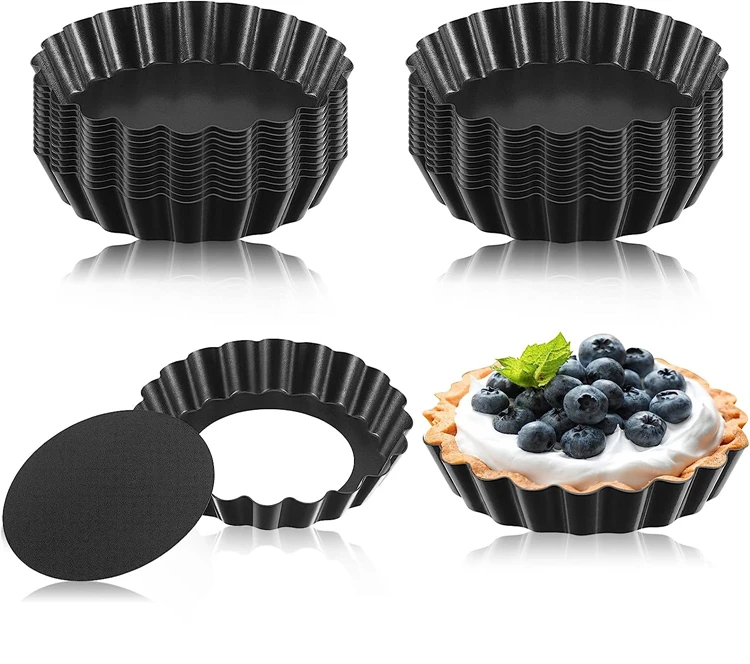 LMETJMA Mini moules à tarte 8 cm moules à tarte aux œufs avec fond amovible antiadhésif petit moule à tarte cannelé boîtes à cupcakes poêle à tarte JT221