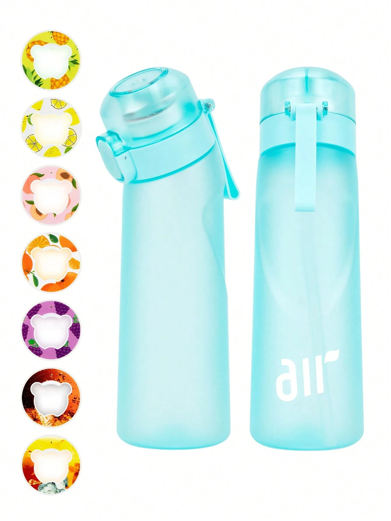 1 bouteille d'eau à air avec 1 dosette de saveur aléatoire portable transparente avec paille anti-fuite adaptée aux sports de plein air