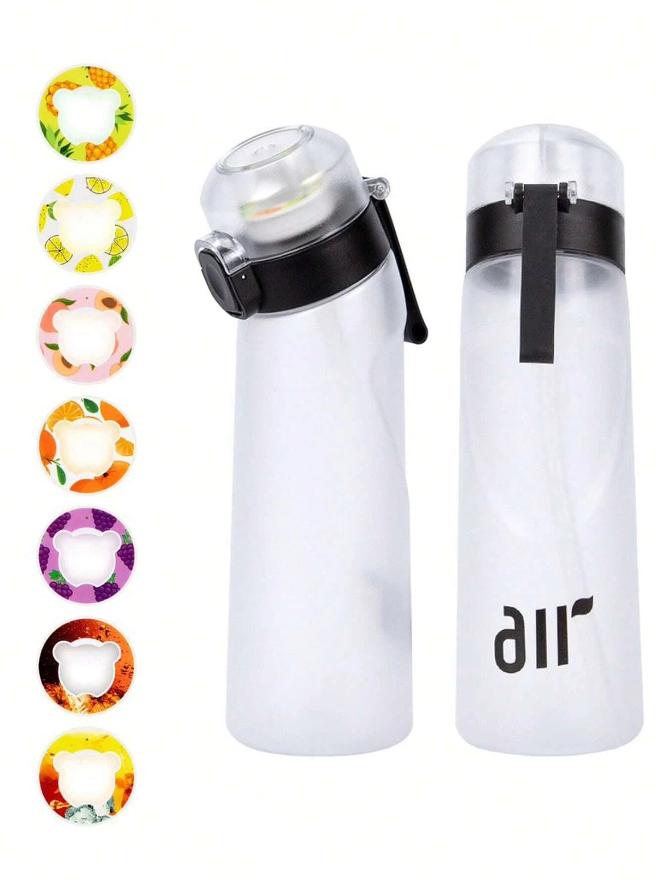 1 bouteille d'eau à air avec 1 dosette de saveur aléatoire portable transparente avec paille anti-fuite adaptée aux sports de plein air