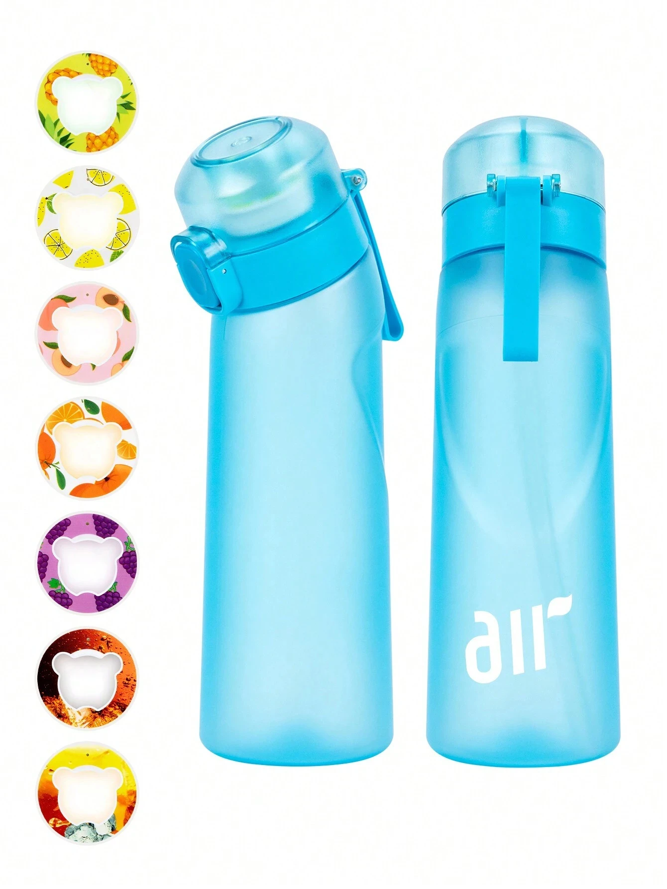 1 bouteille d'eau à air avec 1 dosette de saveur aléatoire portable transparente avec paille anti-fuite adaptée aux sports de plein air