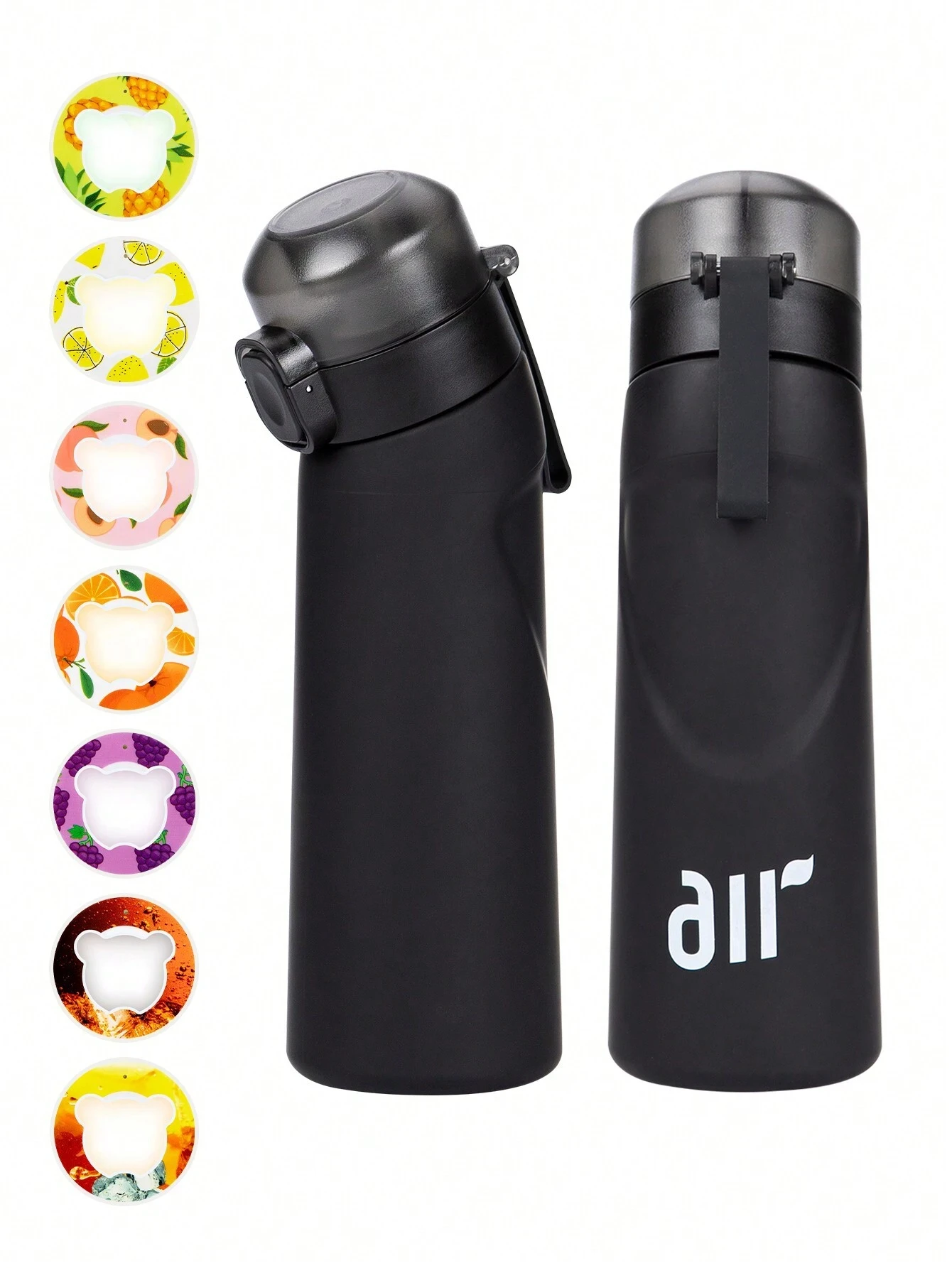 1 bouteille d'eau à air avec 1 dosette de saveur aléatoire portable transparente avec paille anti-fuite adaptée aux sports de plein air