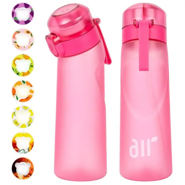 1 bouteille d'eau à air avec 1 dosette de saveur aléatoire portable transparente avec paille anti-fuite adaptée aux sports de plein air