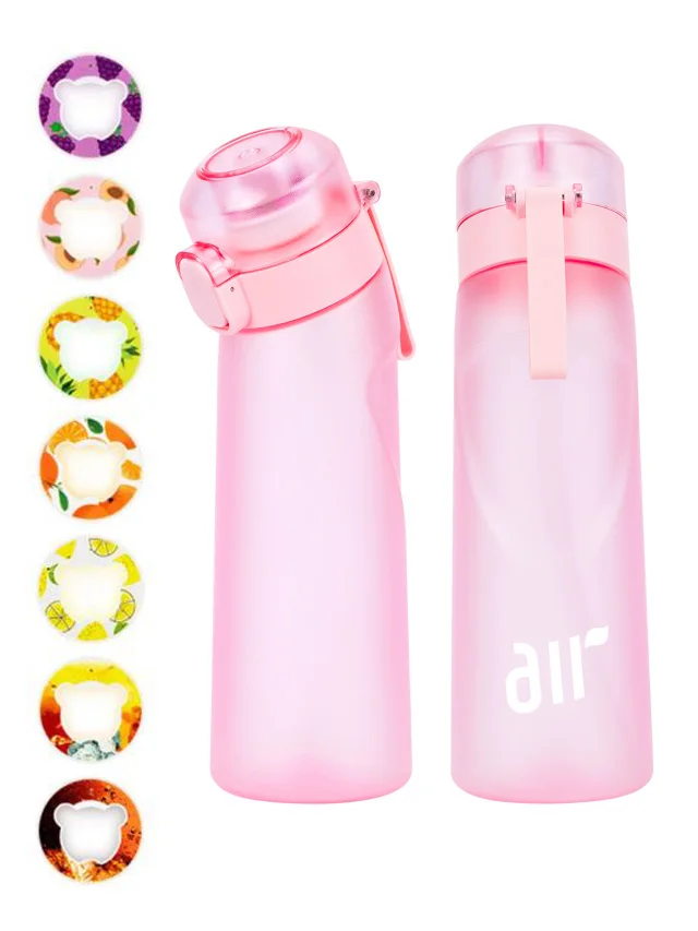 1 bouteille d'eau à air avec 1 dosette de saveur aléatoire portable transparente avec paille anti-fuite adaptée aux sports de plein air