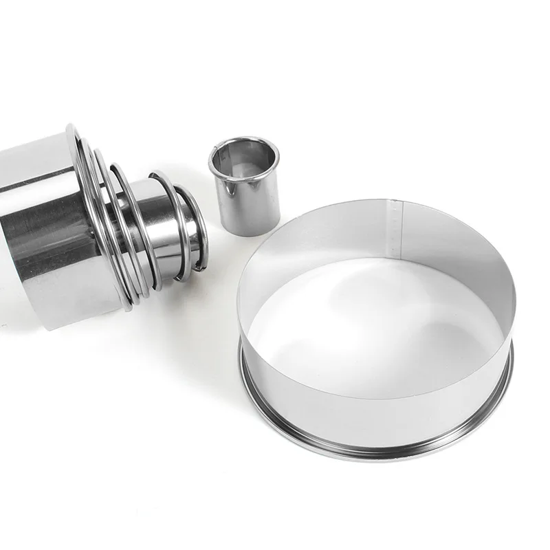 Moule à biscuits rond en acier inoxydable, coupe-pâte, boulettes, peau, ensemble de emporte-pièce de cuisine, cercle de cuisson, moule à pâtisserie, 11 pièces