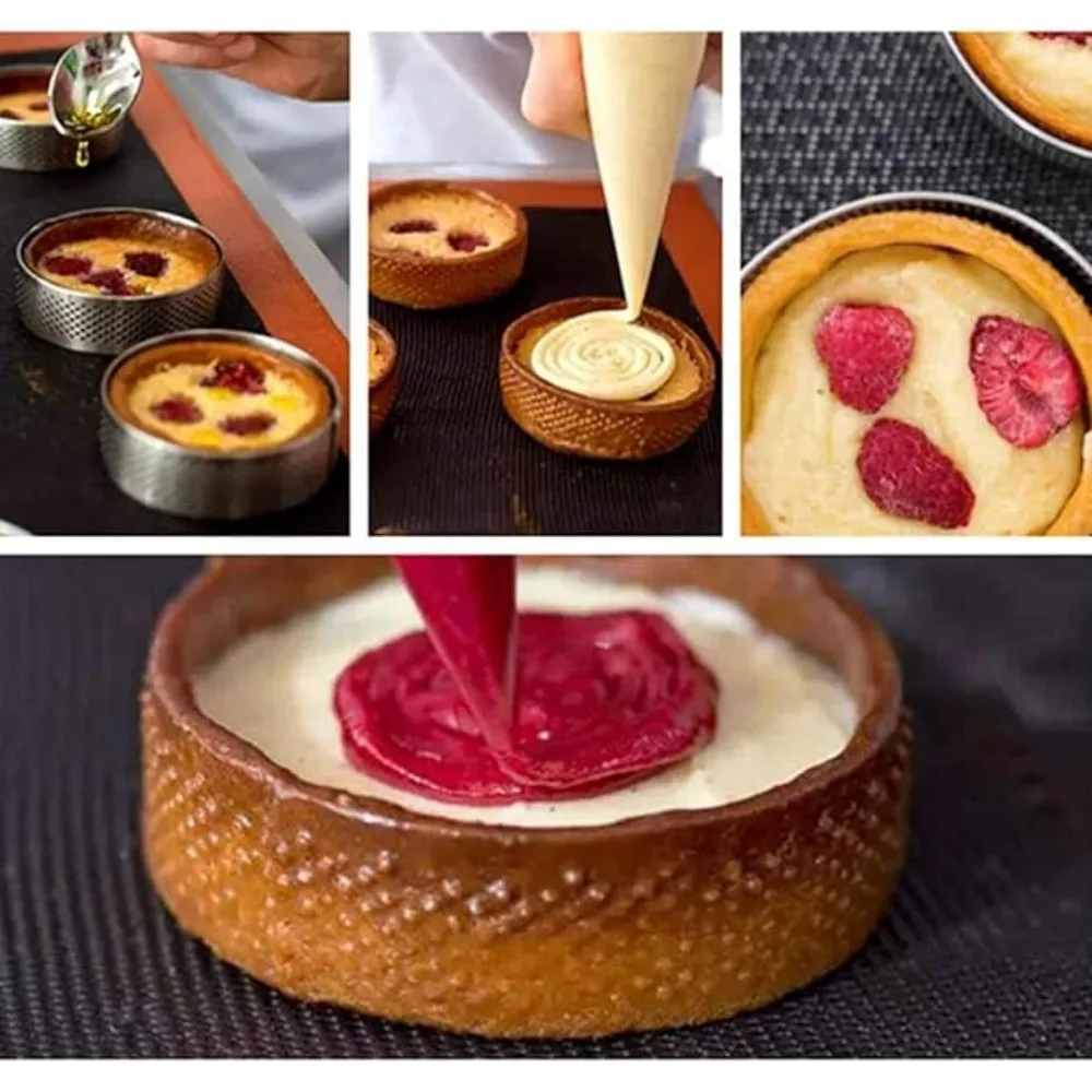 Anneau à tarte rond en acier inoxydable, moules perforés résistants à la chaleur, bricolage Mousse tarte aux fruits Tartlet beignet moule outils de cuisine 10 pièces