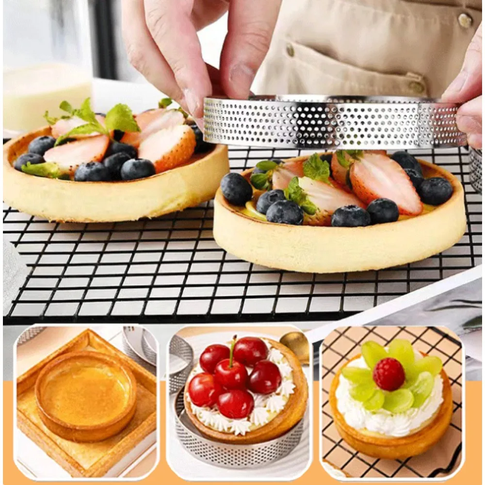 Anneau à tarte rond en acier inoxydable, moules perforés résistants à la chaleur, bricolage Mousse tarte aux fruits Tartlet beignet moule outils de cuisine 10 pièces