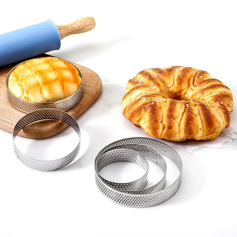 Anneau à tarte rond en acier inoxydable, moules perforés résistants à la chaleur, bricolage Mousse tarte aux fruits Tartlet beignet moule outils de cuisine 10 pièces