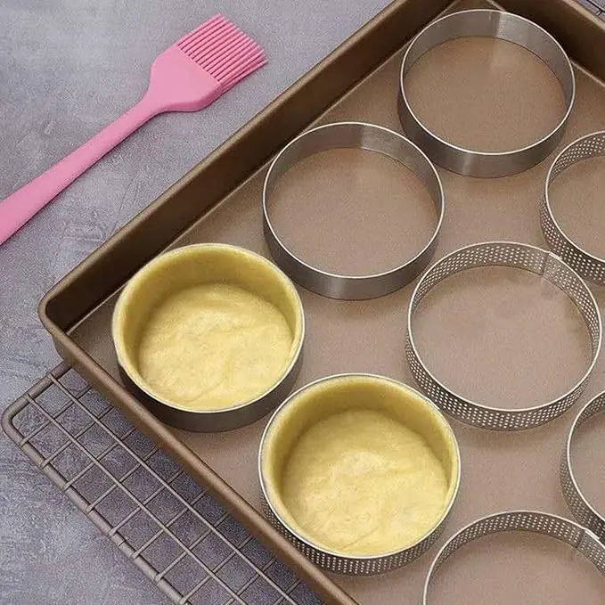 Anneau à tarte rond en acier inoxydable, moules perforés résistants à la chaleur, bricolage Mousse tarte aux fruits Tartlet beignet moule outils de cuisine 10 pièces