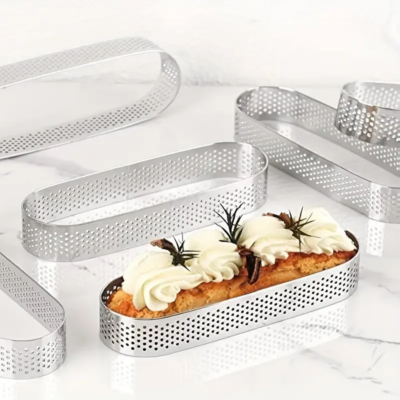 Anneaux à tarte ovales en acier inoxydable 304, anneau à tarte poreux, moule à Mousse pour gâteau perforé, coupe-biscuits, pâtisserie, Quiche, 3/6 pièces