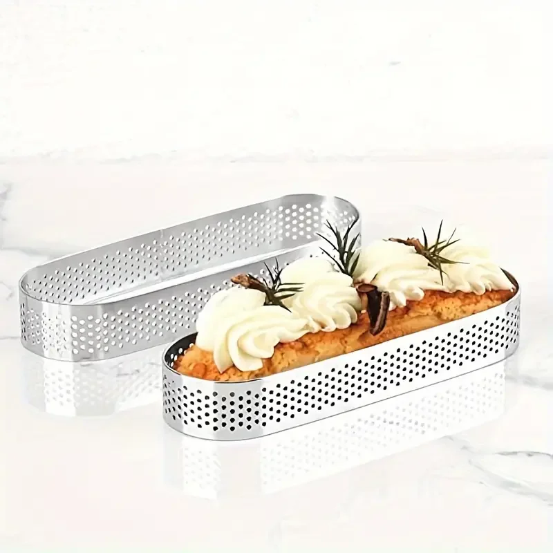 Anneaux à tarte ovales en acier inoxydable 304, anneau à tarte poreux, moule à Mousse pour gâteau perforé, coupe-biscuits, pâtisserie, Quiche, 3/6 pièces
