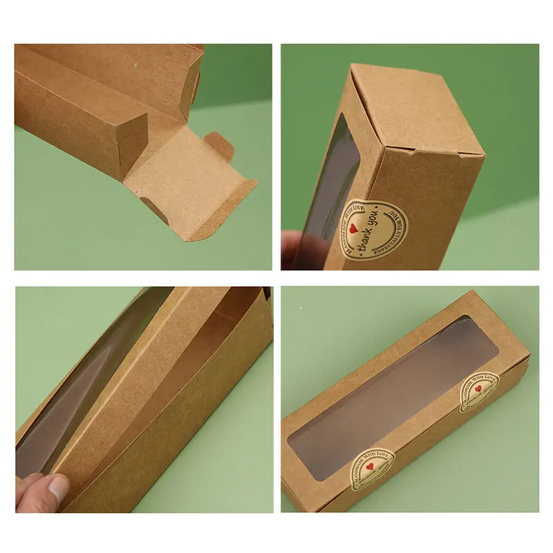 Boîtes d'emballage en papier Kraft, 10/20/30/50 pièces, fenêtre transparente, boîte à gâteaux de cuisson de bonbons pour mariage, boîte-cadeau de fête d'anniversaire