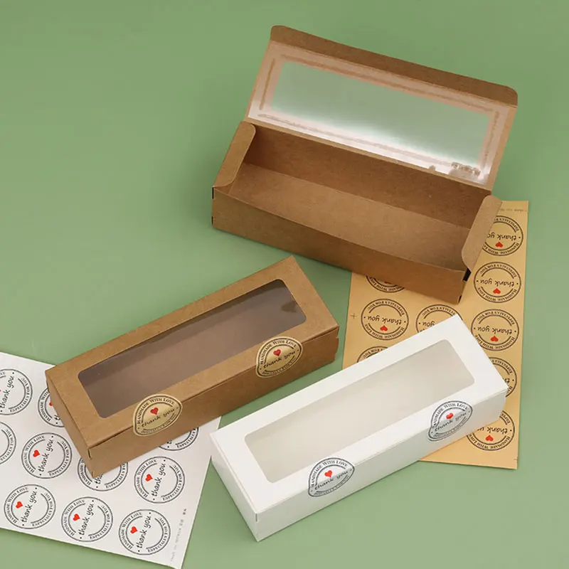 Boîtes d'emballage en papier Kraft, 10/20/30/50 pièces, fenêtre transparente, boîte à gâteaux de cuisson de bonbons pour mariage, boîte-cadeau de fête d'anniversaire