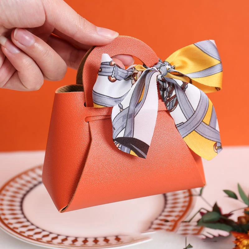 Sacs cadeaux en cuir rose, 5 pièces, sac pour cadeaux de mariage pour invités, Mini sac à main avec ruban, boîte d'emballage de bonbons, décor de fête