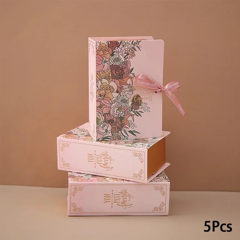 Coffret cadeau en forme de livre, 5 pièces, avec ruban, carton, bonbons, chocolat, boîte d'emballage cadeau pour mariage, anniversaire, fête des mères