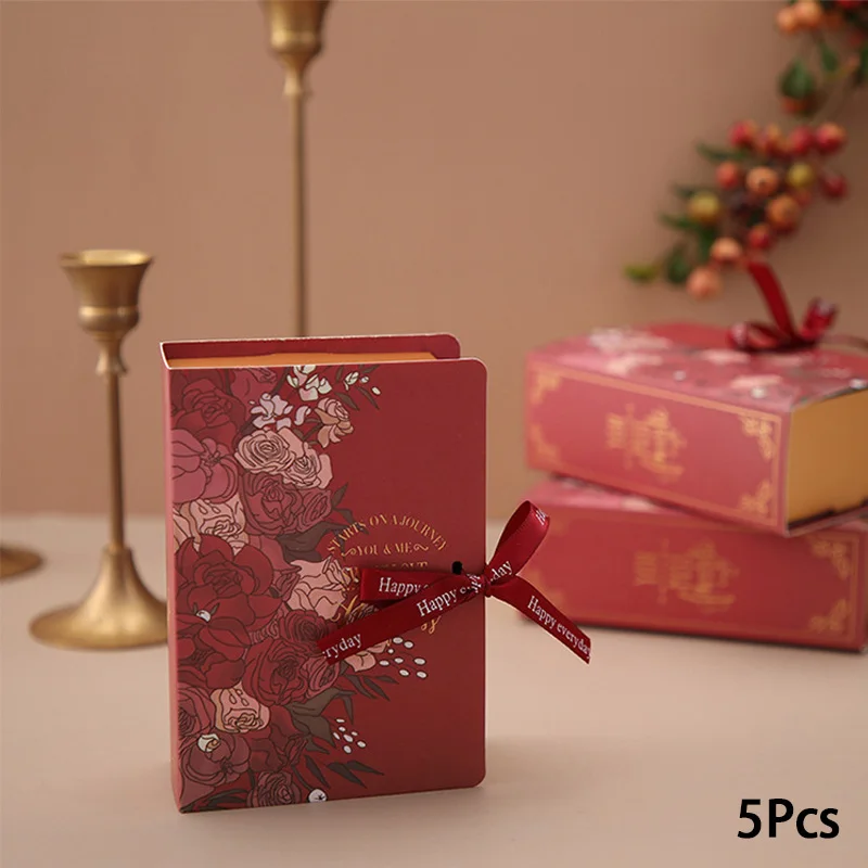 Coffret cadeau en forme de livre, 5 pièces, avec ruban, carton, bonbons, chocolat, boîte d'emballage cadeau pour mariage, anniversaire, fête des mères