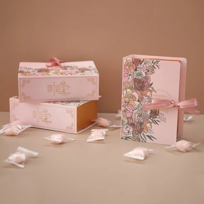 Coffret cadeau en forme de livre, 5 pièces, avec ruban, carton, bonbons, chocolat, boîte d'emballage cadeau pour mariage, anniversaire, fête des mères