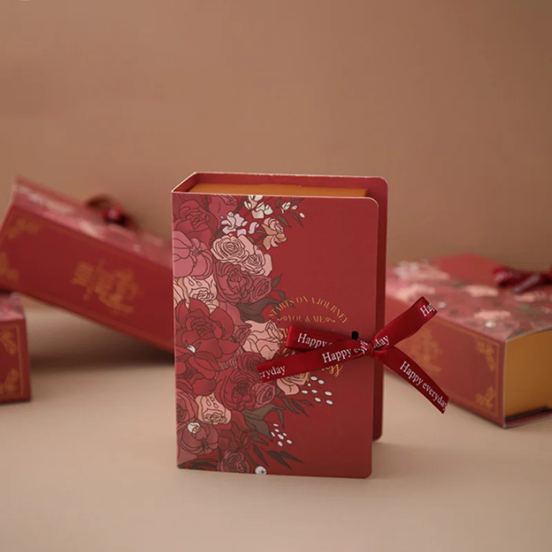 Coffret cadeau en forme de livre, 5 pièces, avec ruban, carton, bonbons, chocolat, boîte d'emballage cadeau pour mariage, anniversaire, fête des mères