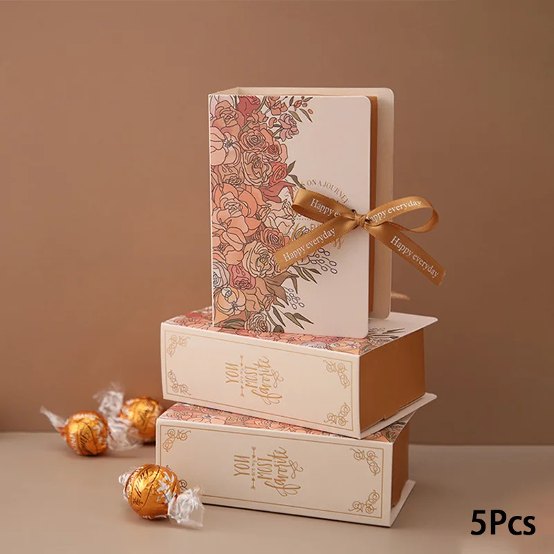 Coffret cadeau en forme de livre, 5 pièces, avec ruban, carton, bonbons, chocolat, boîte d'emballage cadeau pour mariage, anniversaire, fête des mères