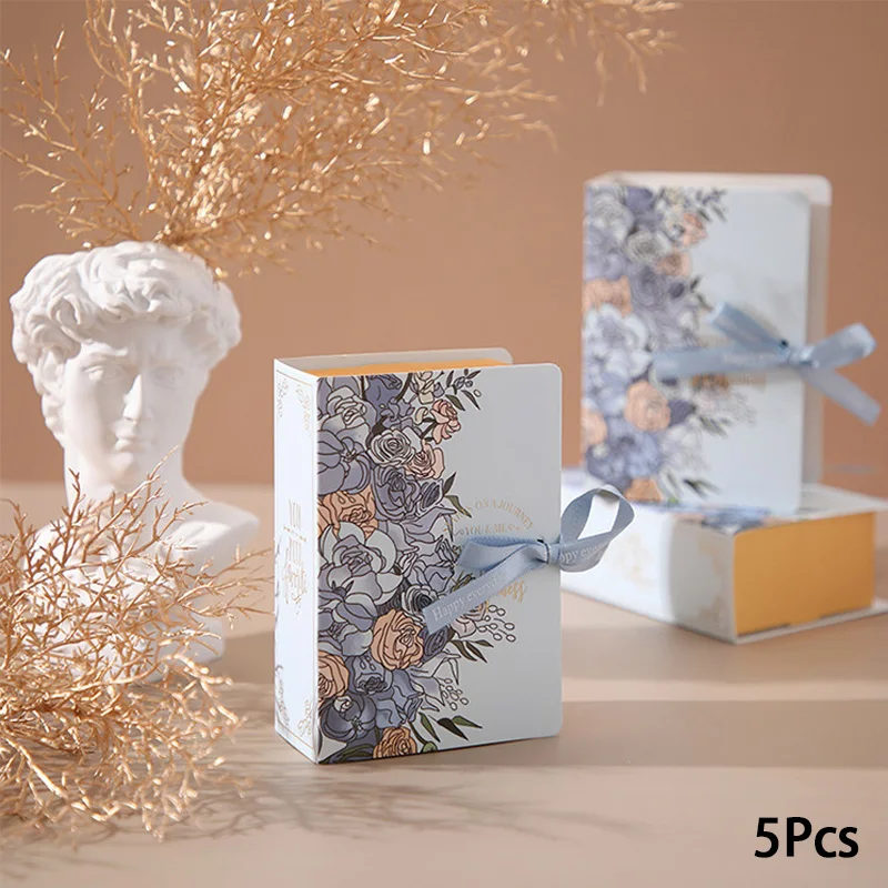 Coffret cadeau en forme de livre, 5 pièces, avec ruban, carton, bonbons, chocolat, boîte d'emballage cadeau pour mariage, anniversaire, fête des mères