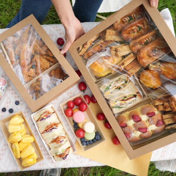Boîtes en Papier Kraft Jetables avec Fenêtre | Emballages pour Pique-Nique, Pizza, Sandwich