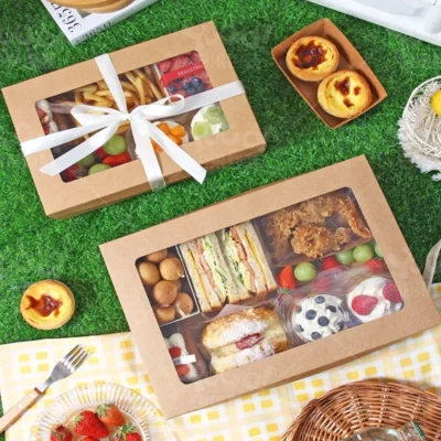 Boîtes en Papier Kraft Jetables avec Fenêtre | Emballages pour Pique-Nique, Pizza, Sandwich