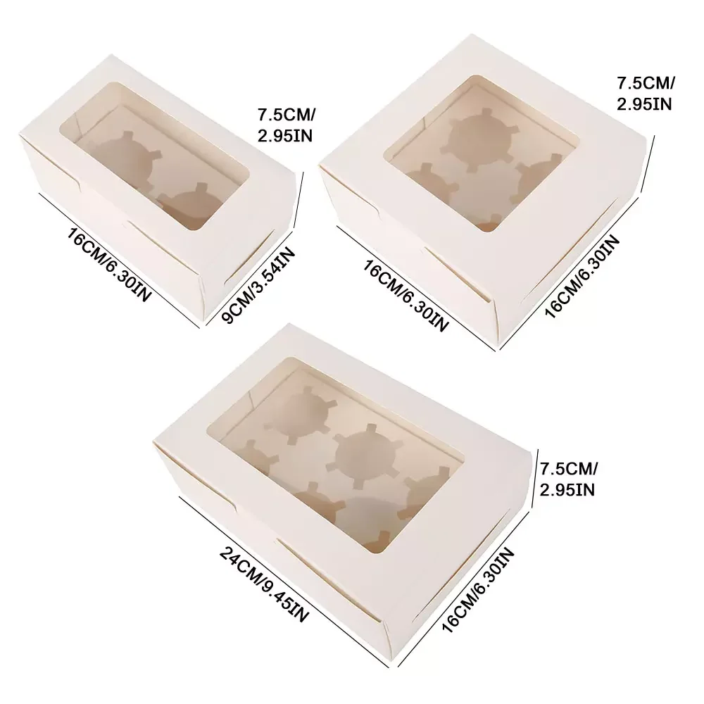 Boîtes à cupcakes à fenêtre transparente avec Inserts, porte-cupcakes, 2/4/6 trous, boîtes à muffins pour vacances, fournitures de cuisson pour fêtes