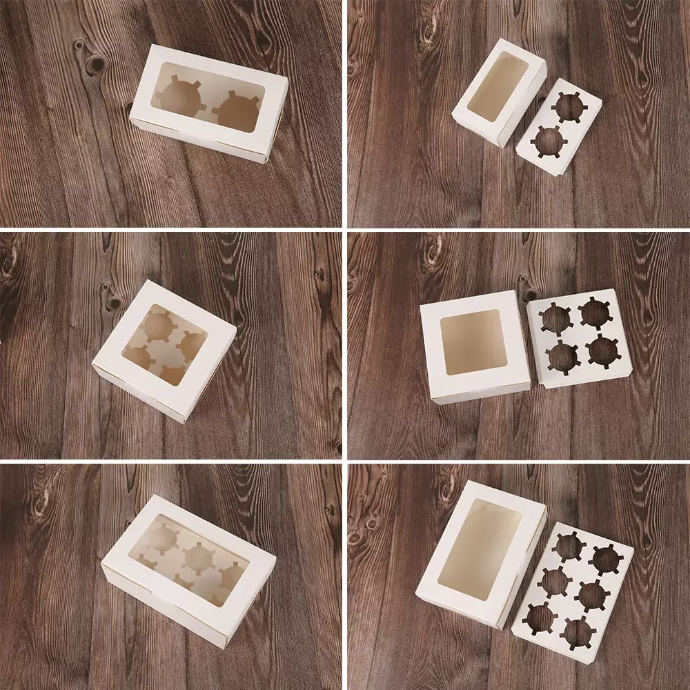 Boîtes à cupcakes à fenêtre transparente avec Inserts, porte-cupcakes, 2/4/6 trous, boîtes à muffins pour vacances, fournitures de cuisson pour fêtes