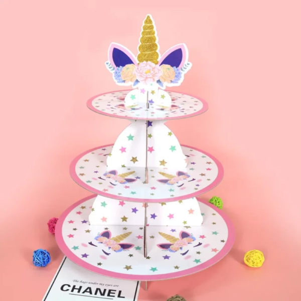 Support à Gâteaux en Carton à 3 Niveaux – Présentoir à Cupcakes et Desserts