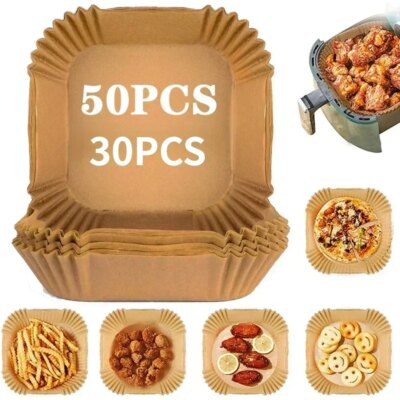 Papier Cuisson Antiadhésif, Résistant à la Chaleur pour Airfryer & Barbecue – 30/50 Pièces