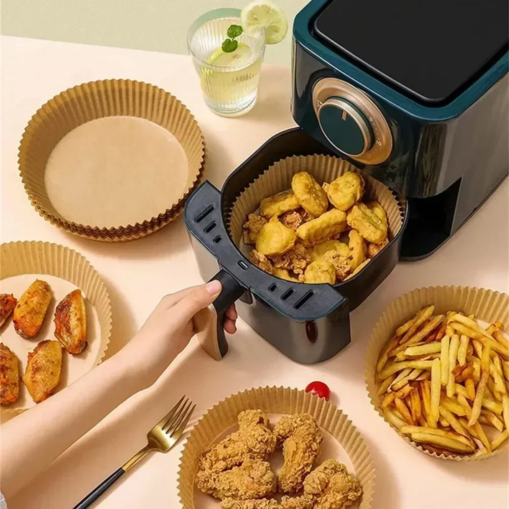 Accessoires de cuisine en papier pour friteuse à Air, ustensiles de cuisine jetables, moules à pâtisserie carrés et ronds, plaque de barbecue, tampon antiadhésif, 50/30 pièces