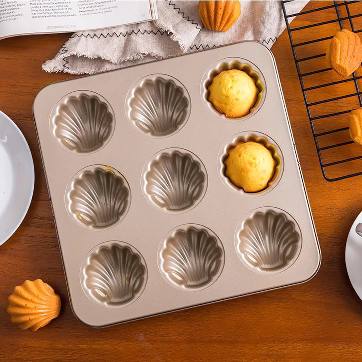 Moule à madeleine en acier au carbone, moule à gâteau antiadhésif, moule à bonbons, moule à gâteau en forme de coquille, 9 cavités