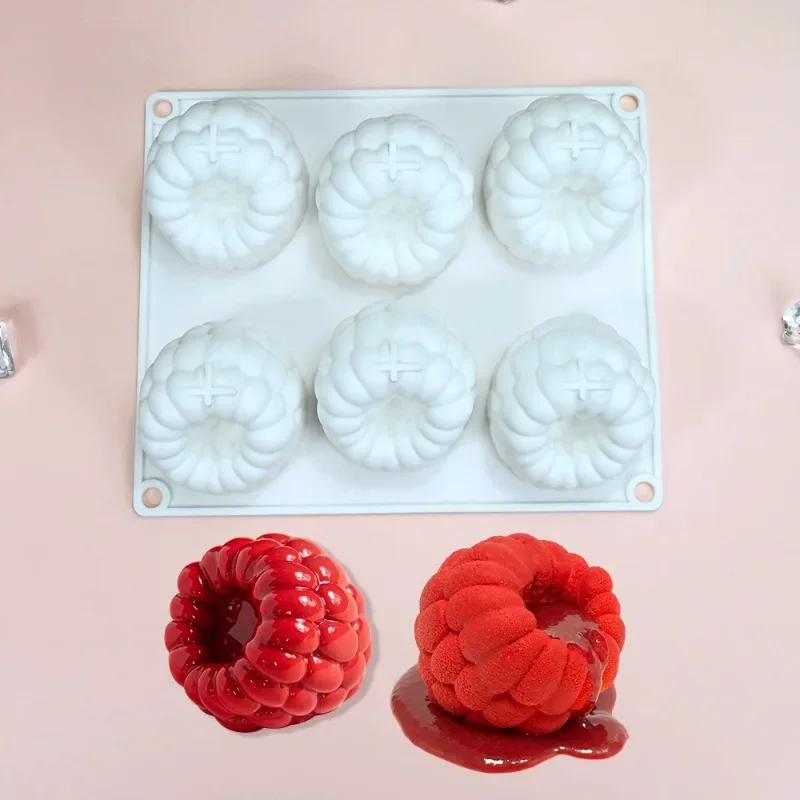 Moule en Silicone pour Mousse de framboise, 6 cavités, Style français, en forme de framboise, pour fruits, chocolat, Desserts, outil de décoration de gâteaux, ustensiles de cuisson