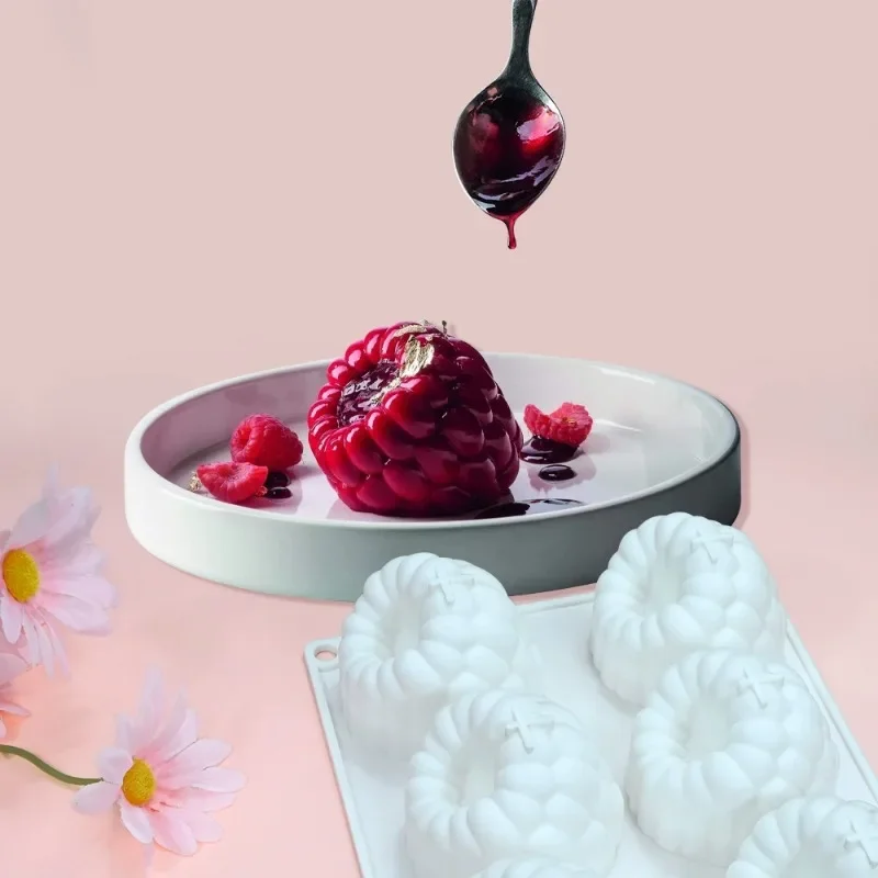 Moule en Silicone pour Mousse de framboise, 6 cavités, Style français, en forme de framboise, pour fruits, chocolat, Desserts, outil de décoration de gâteaux, ustensiles de cuisson