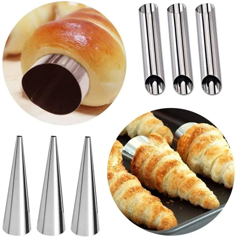 Cônes de cuisson en acier inoxydable, 5/10 pièces, corne, rouleau de pâtisserie, moule à gâteau, Tubes de Croissants cuits en spirale, outil de Dessert à biscuits