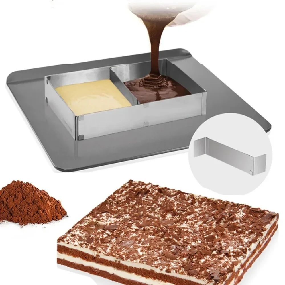 Moule à gâteau réglable en acier inoxydable, carré et rectangulaire, anneaux de cuisson pour Mousse, biscuits, Fondant, anneau 004
