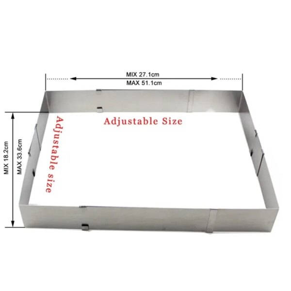 Moule à Gâteau Réglable en Acier Inoxydable – Forme Carrée ou Rectangulaire