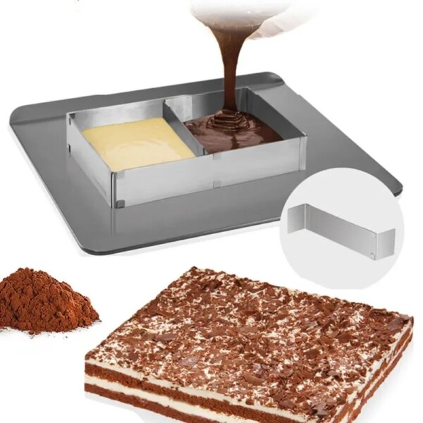 Moule à Gâteau Réglable en Acier Inoxydable – Forme Carrée ou Rectangulaire