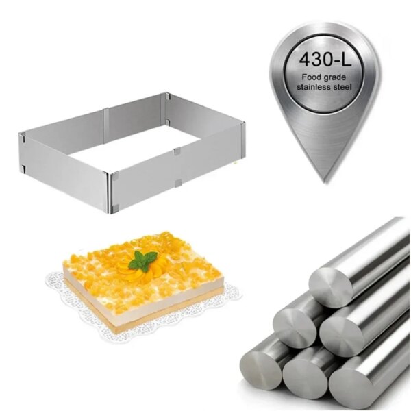 Moule à Gâteau Réglable en Acier Inoxydable – Forme Carrée ou Rectangulaire