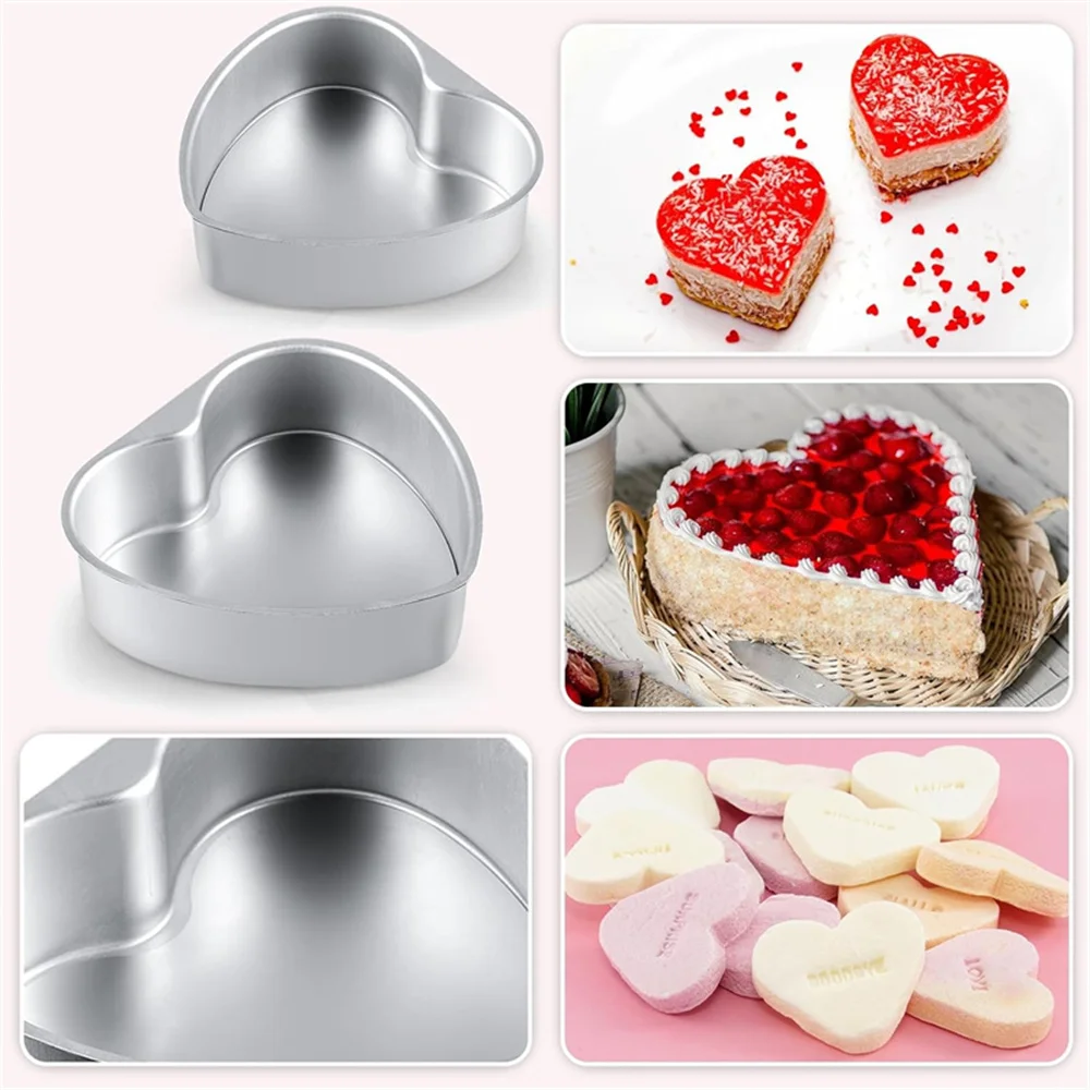 Ensemble de moules à gâteaux en forme de cœur, 3 pièces, 4/6/8 pouces, avec fond amovible, moule à gâteau en aluminium, parfait pour les anniversaires, la fête de noël