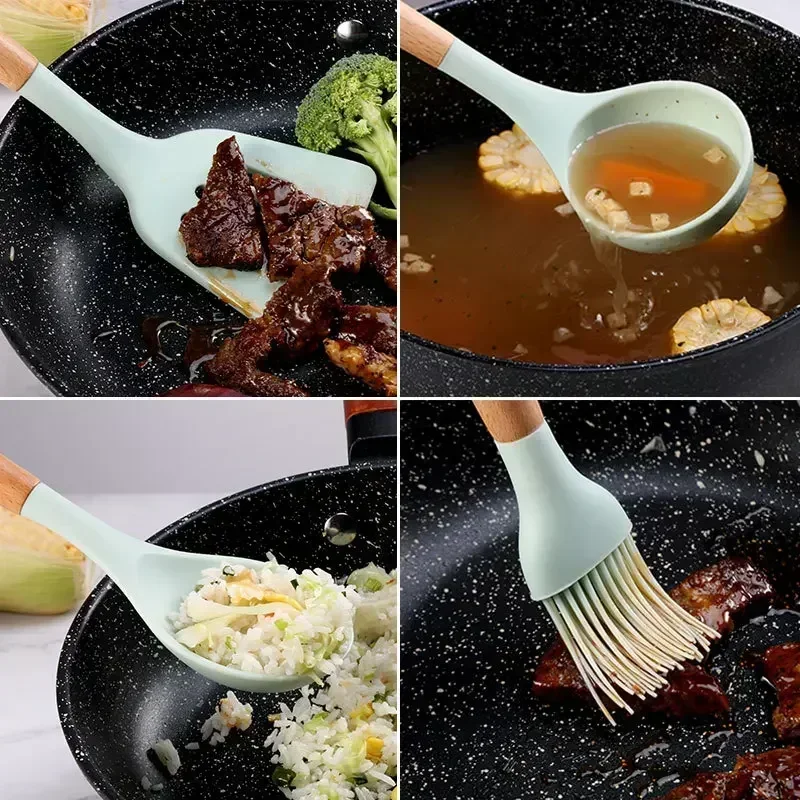 Ustensiles de cuisine en Silicone de qualité alimentaire, ustensiles de cuisine, spatule tournante, cuillère à mesurer, outil de cuisine pratique, ensemble d'ustensiles de cuisine 12 pièces