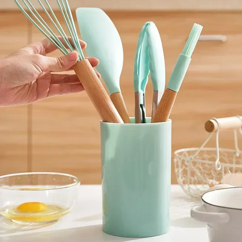 Ustensiles de cuisine en Silicone de qualité alimentaire, ustensiles de cuisine, spatule tournante, cuillère à mesurer, outil de cuisine pratique, ensemble d'ustensiles de cuisine 12 pièces