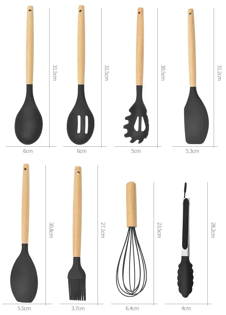 Ustensiles de cuisine en Silicone de qualité alimentaire, ustensiles de cuisine, spatule tournante, cuillère à mesurer, outil de cuisine pratique, ensemble d'ustensiles de cuisine 12 pièces
