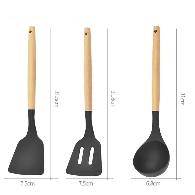 Ustensiles de cuisine en Silicone de qualité alimentaire, ustensiles de cuisine, spatule tournante, cuillère à mesurer, outil de cuisine pratique, ensemble d'ustensiles de cuisine 12 pièces