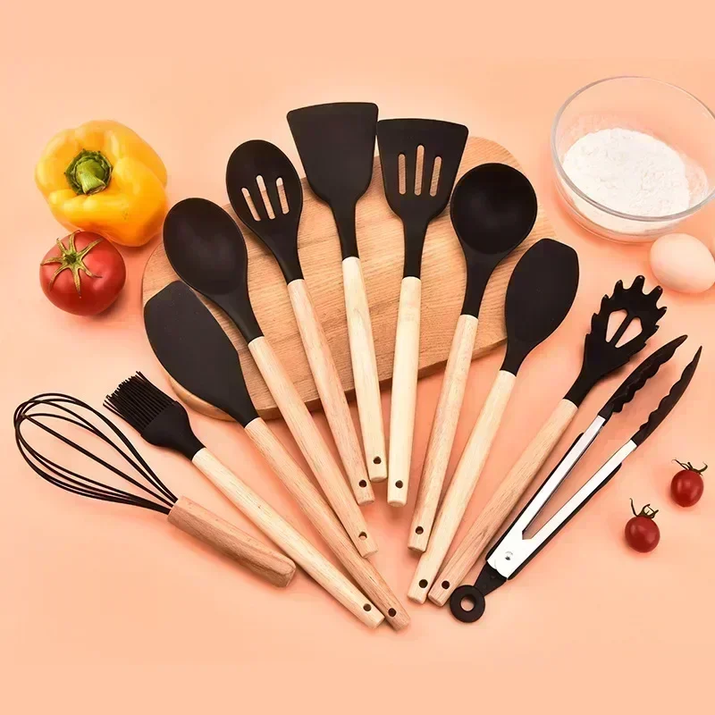 Ustensiles de cuisine en Silicone de qualité alimentaire, ustensiles de cuisine, spatule tournante, cuillère à mesurer, outil de cuisine pratique, ensemble d'ustensiles de cuisine 12 pièces