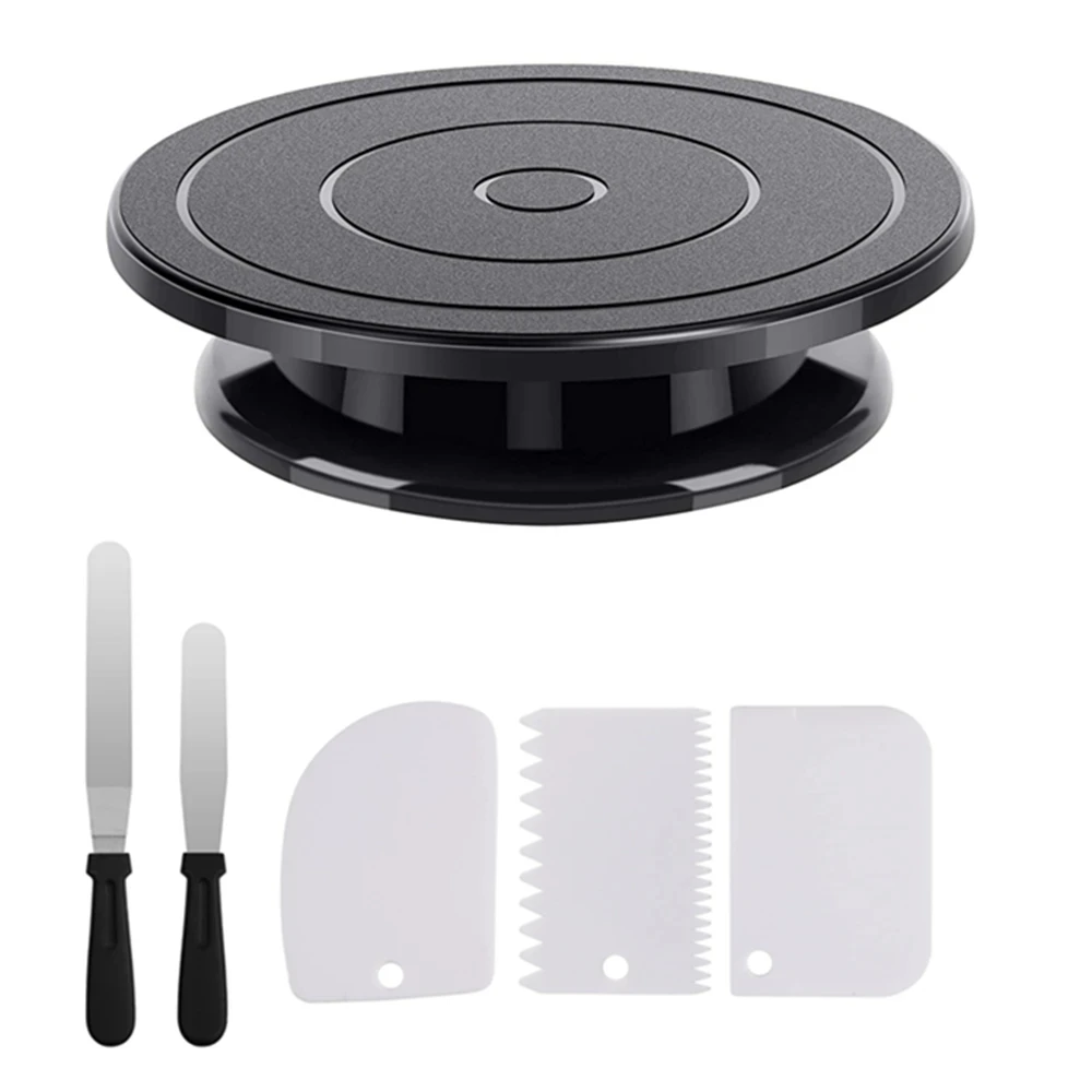 Ensemble de plateau tournant à gâteaux avec 2 spatules à glaçage, 3 grattoirs plus lisses, Kit de décoration de gâteaux, fournitures de cuisson pour fête, 1/6 pièces
