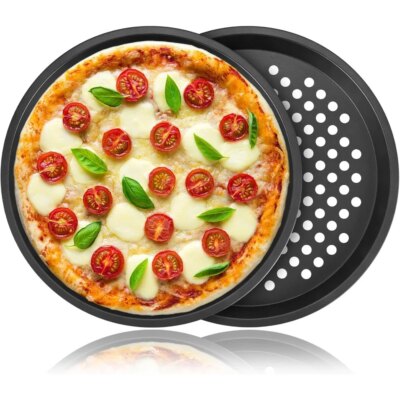 Plateau à Pizza Rond Antiadhésif avec Trous pour Cuisson Croustillante