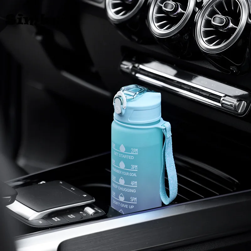 Bouteille de sport 600ML/750ML/1000ML, avec échelle de temps, bouteille de boisson de couleur dégradée pour l'extérieur, tasse de paille de motivation Portable pour Fitness