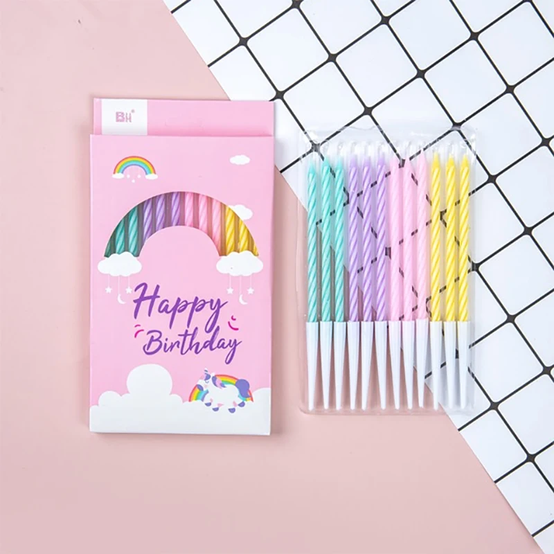 Bougies en fil de gâteau joyeux anniversaire, 12 pièces par boîte, bougies épaisses colorées, longues bougies rouges en filet, bougies en cristal, offre spéciale