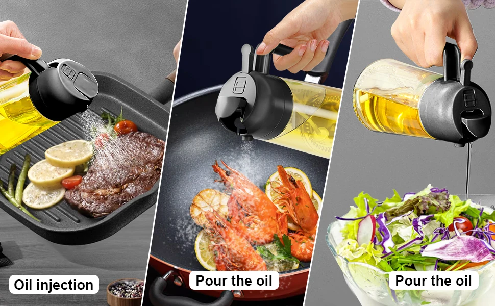 Bouteille distributrice d'huile d'olive 2 en 1, pulvérisateur d'huile en plastique de 500ml, réservoir de pulvérisation d'huile de cuisson pour barbecue, cuisson de pique-nique, outils de cuisine pour la maison, 1-2 pièces